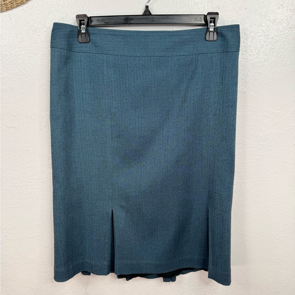 Anni Kurn Skirt Womens Size 6 Blue Herringbone Straight Pencil Knee Lined
